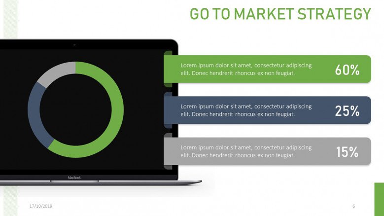 Data-driven donut chart with percentages for a Go To Market Strategy Presentation