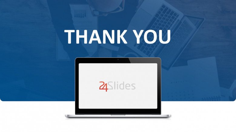 Blue Thank You Slide with a laptop graphic