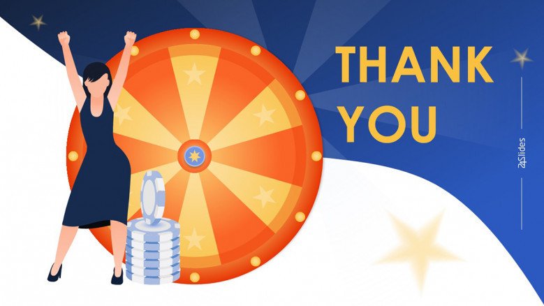 Thank you slide featuring a Playful Wheel of Fortune