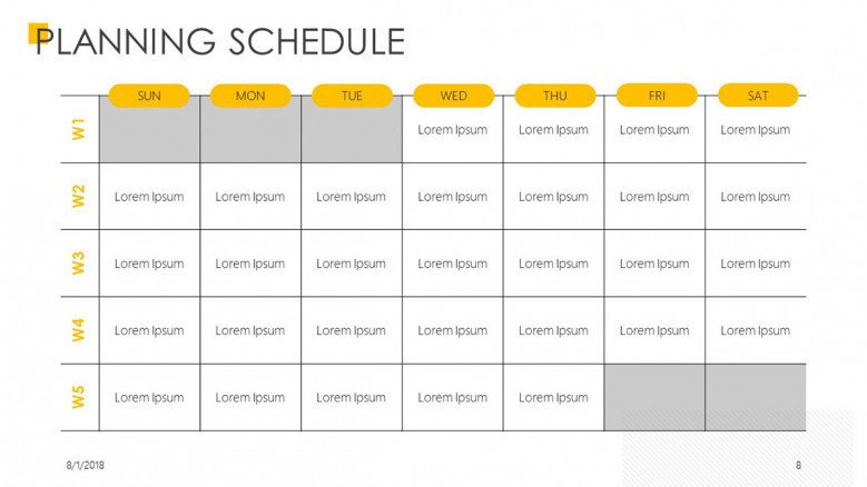 planning schedule presentation slide in weekly calendar