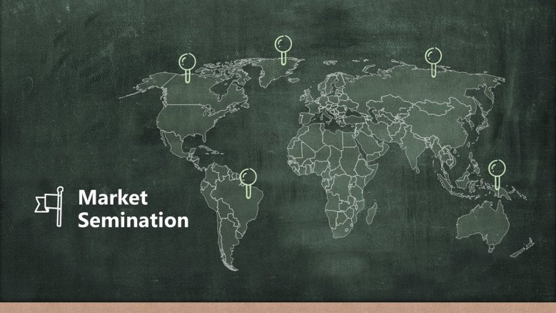 Market Segmentation Slide featuring a global map graphic in a chalkboard
