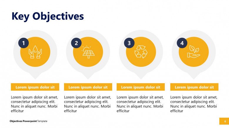 4 key Objectives PowerPoint slide in creative style