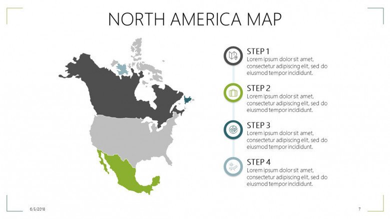 north america map slide with informative texts