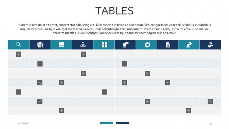 tables with icons and label
