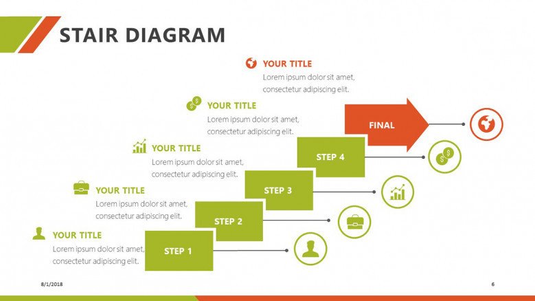 step stair diagram presentation slide in five steps