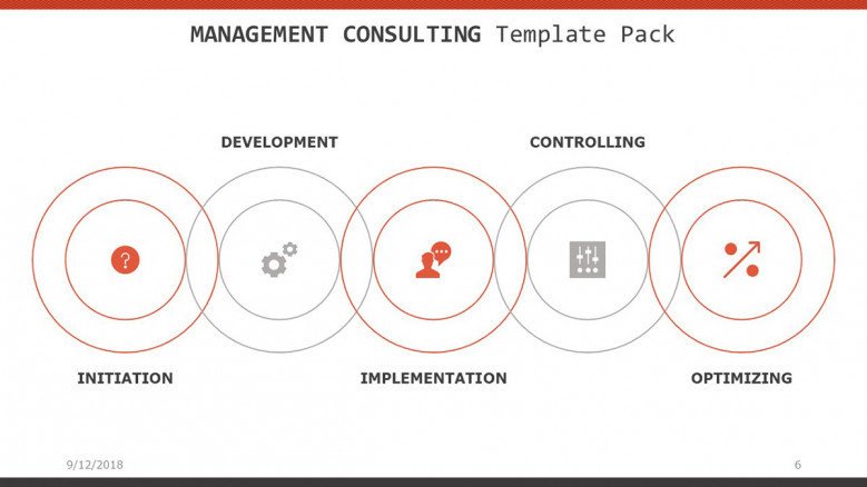 management consulting slide with five target icons