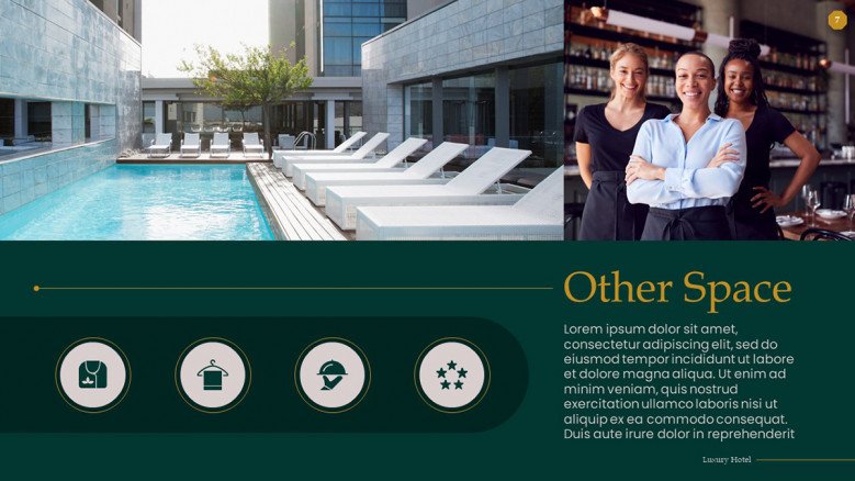 Green Image and Text Slide for Hotel Business Presentation