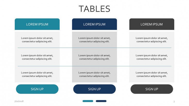 three set subscription table slide with text