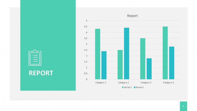 Project Report with four column bar for a project proposal presentation in corporate style