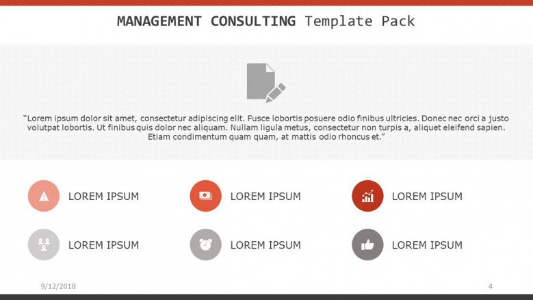 management consultant slide with key factors in icons