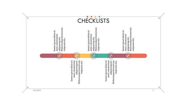 checklist in timeline chart with five time periods and text box
