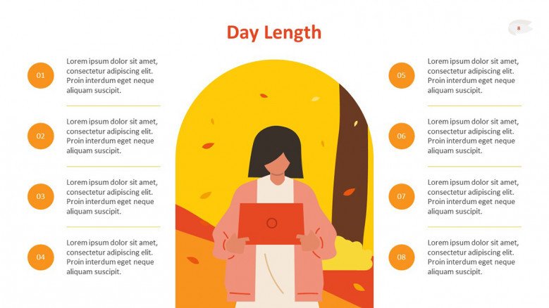 Fall Day Length Slide featuring an 8-hours list