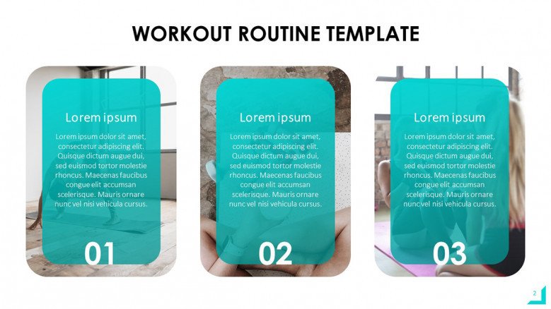 Workout Program PowerPoint Template with numbered boxes