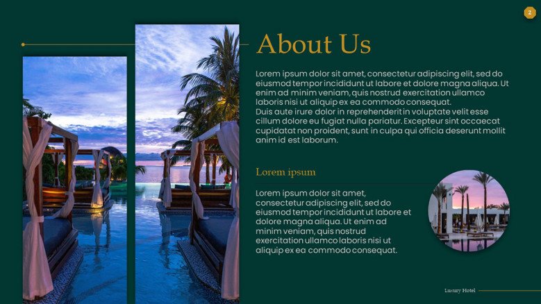 About Us Slide for a Luxury Hotel PowerPoint Presentation