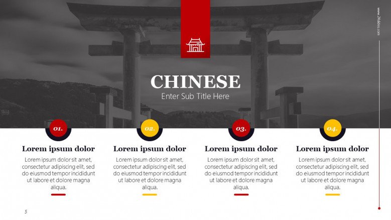Chinese 4-step process with red and yellow icons