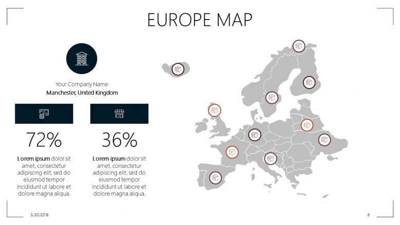 Europe map slide with data percentage and text