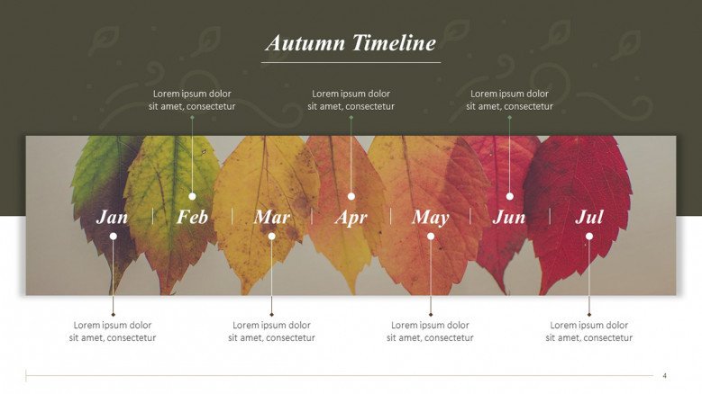 Creative Autumn Timeline with fall leaves changing colors as background