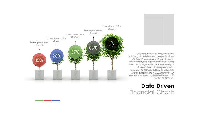 Creative data driven financial stair chart in trees with data information in text