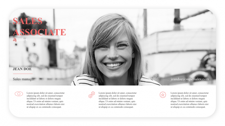 Introduction of a sales associate with a woman image