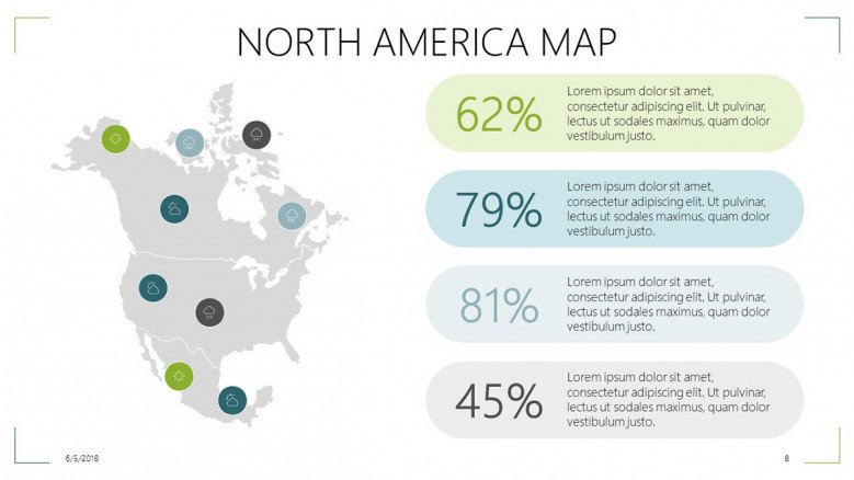 north america map slide with data percentage and text