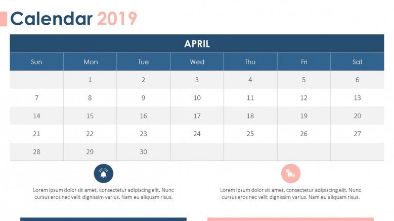 2019 calendar april with description text