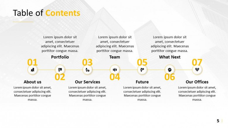 Horizontal Table of Contents for a business presentation