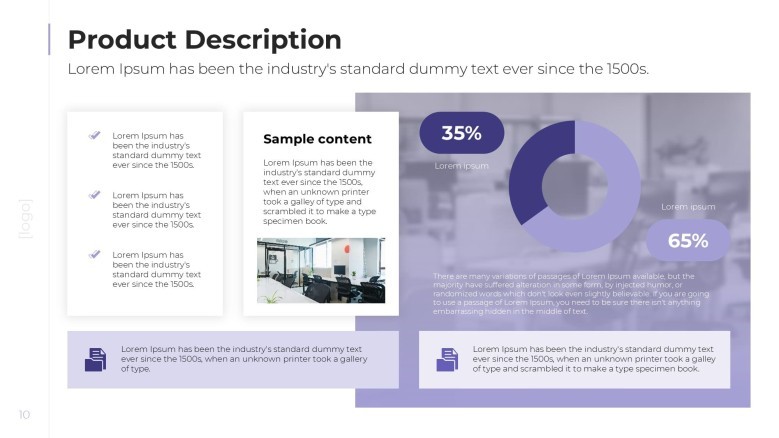corporate product description in pie chart