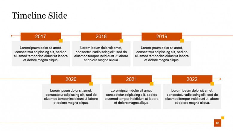 Six-stage timeline PowerPoint Slide