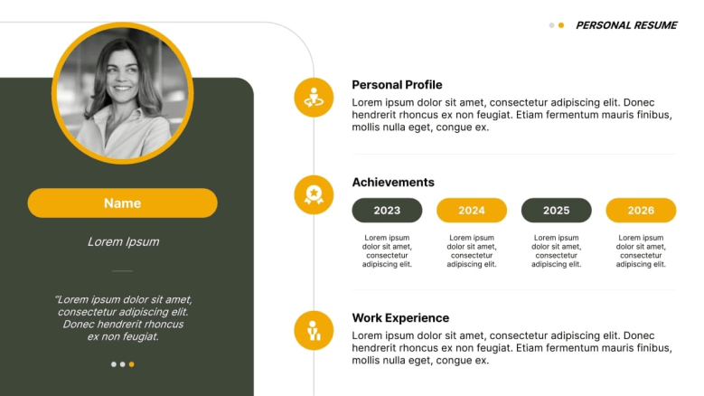 personal resume timeline summary with progress indicators