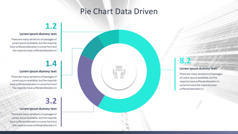 Corporate data presentation in pie chart with four major segments