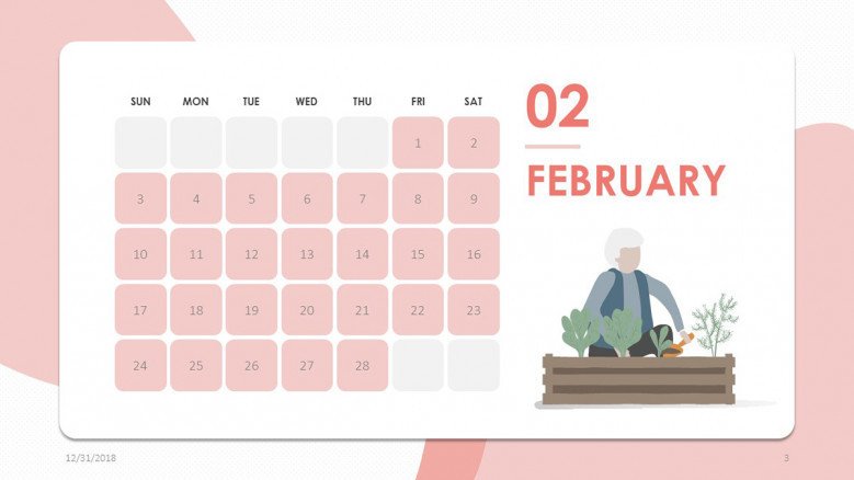 creative February slide in pink with people illustration