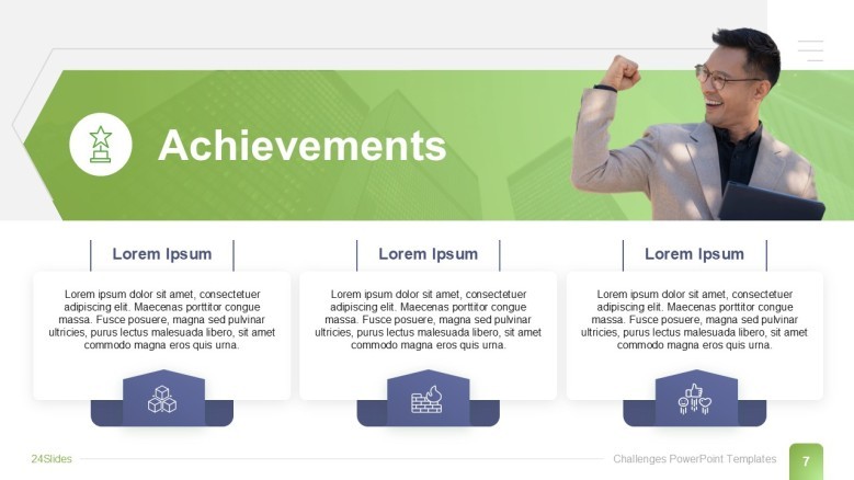 Three-column Achievements PowerPoint Slide