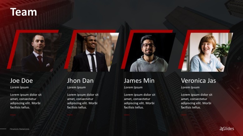 team profile slide with image and information text