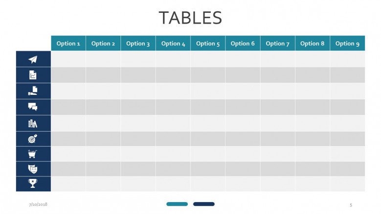 table with icons