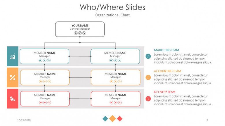 who and where slide organization chart for company management team