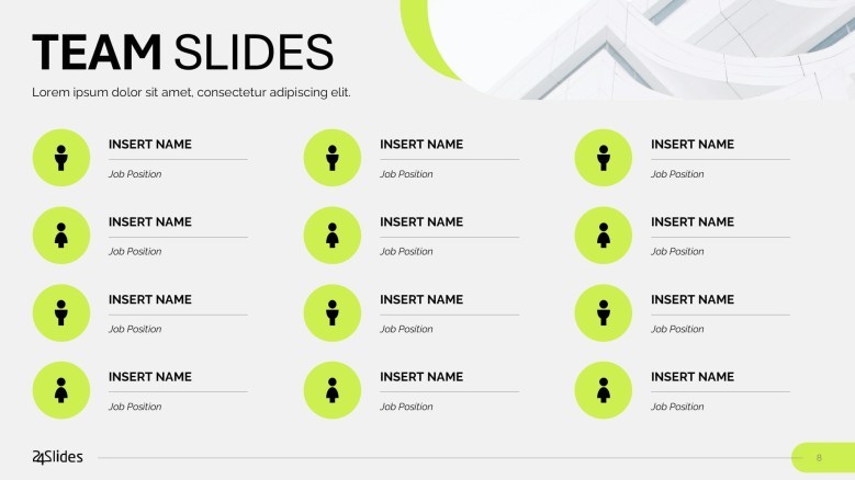 team slide presentation for profile in twelve icons