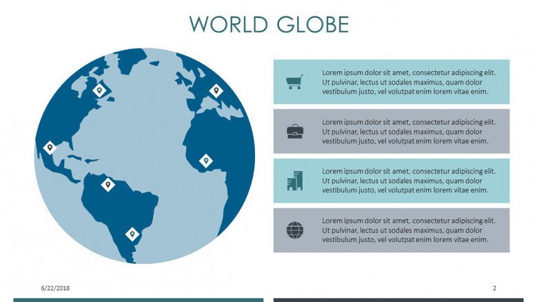 world globe slide in four icons summarized target