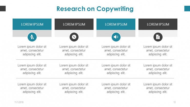 research on copywriting slide in tables