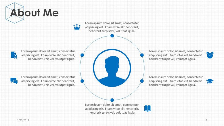 about me presentation in circle chart with icon
