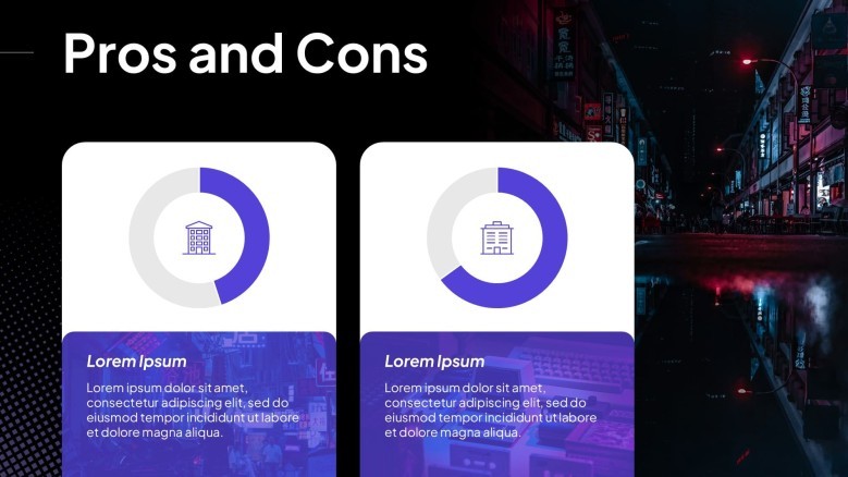 Pros and Cons Slide featuring data-driven circle charts