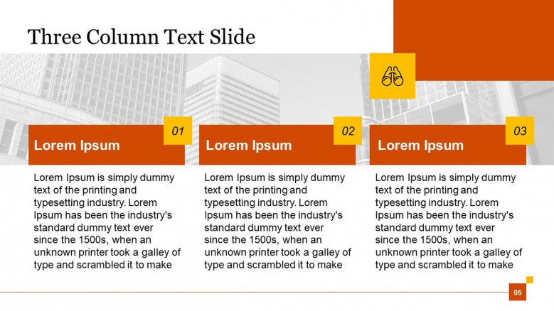 Corporate Three Column Text Slide PPT