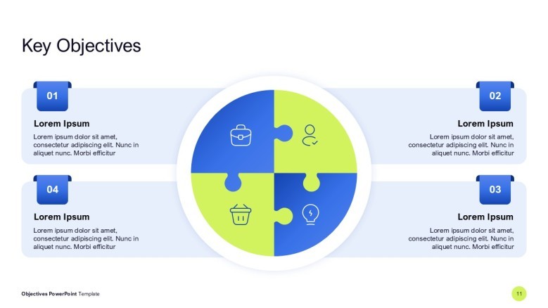 4-objective Puzzle Diagram PowerPoint template