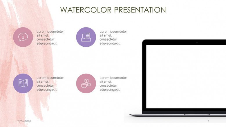 Key points slide with watercolor background and a laptop graphic