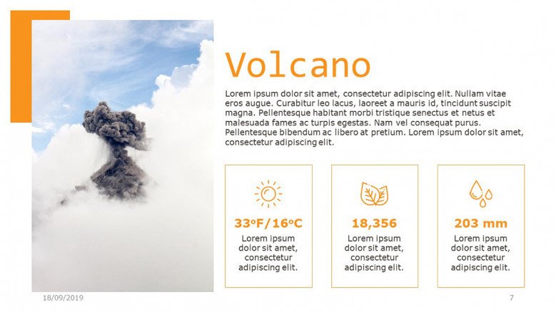 Volcano facts slide with creative icons