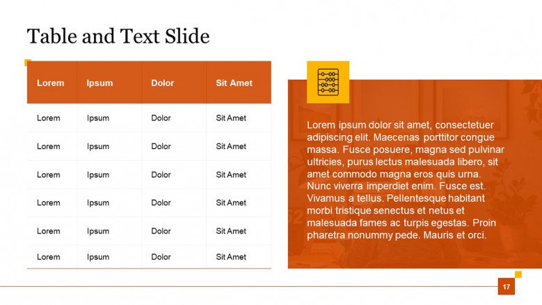 Table and Text Slide in corporate style