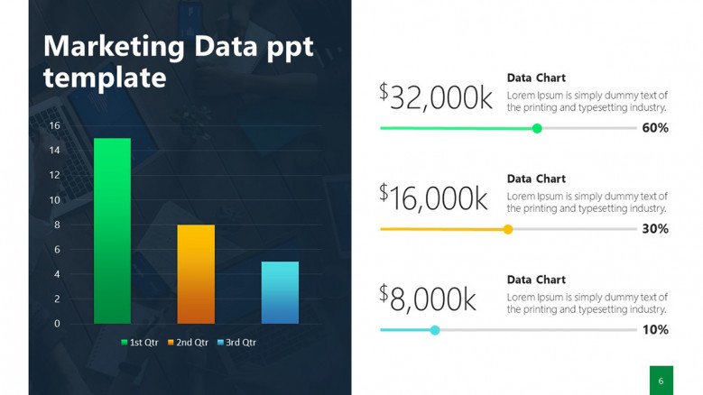 Marketing Data PowerPoint Slide with KPIs and column chart