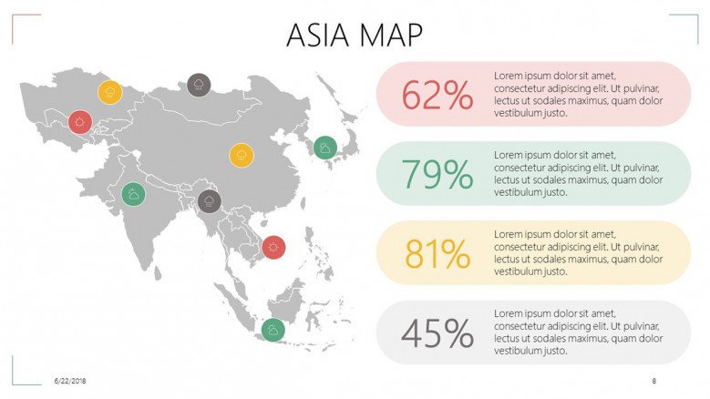 Asia map with data information in descriptive labels