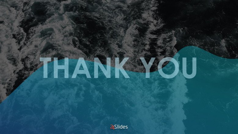 Creative Thank You Slide in blue with a wave background image