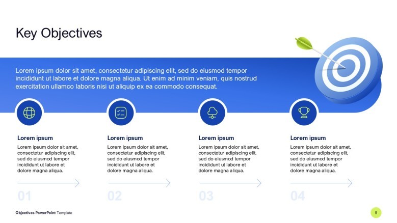 Project Objectives PowerPoint Template with goal-setting arrows