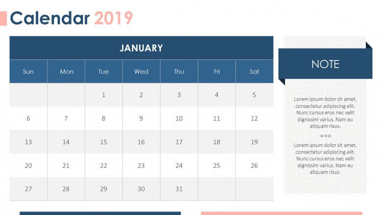 2019 calendar january with description box